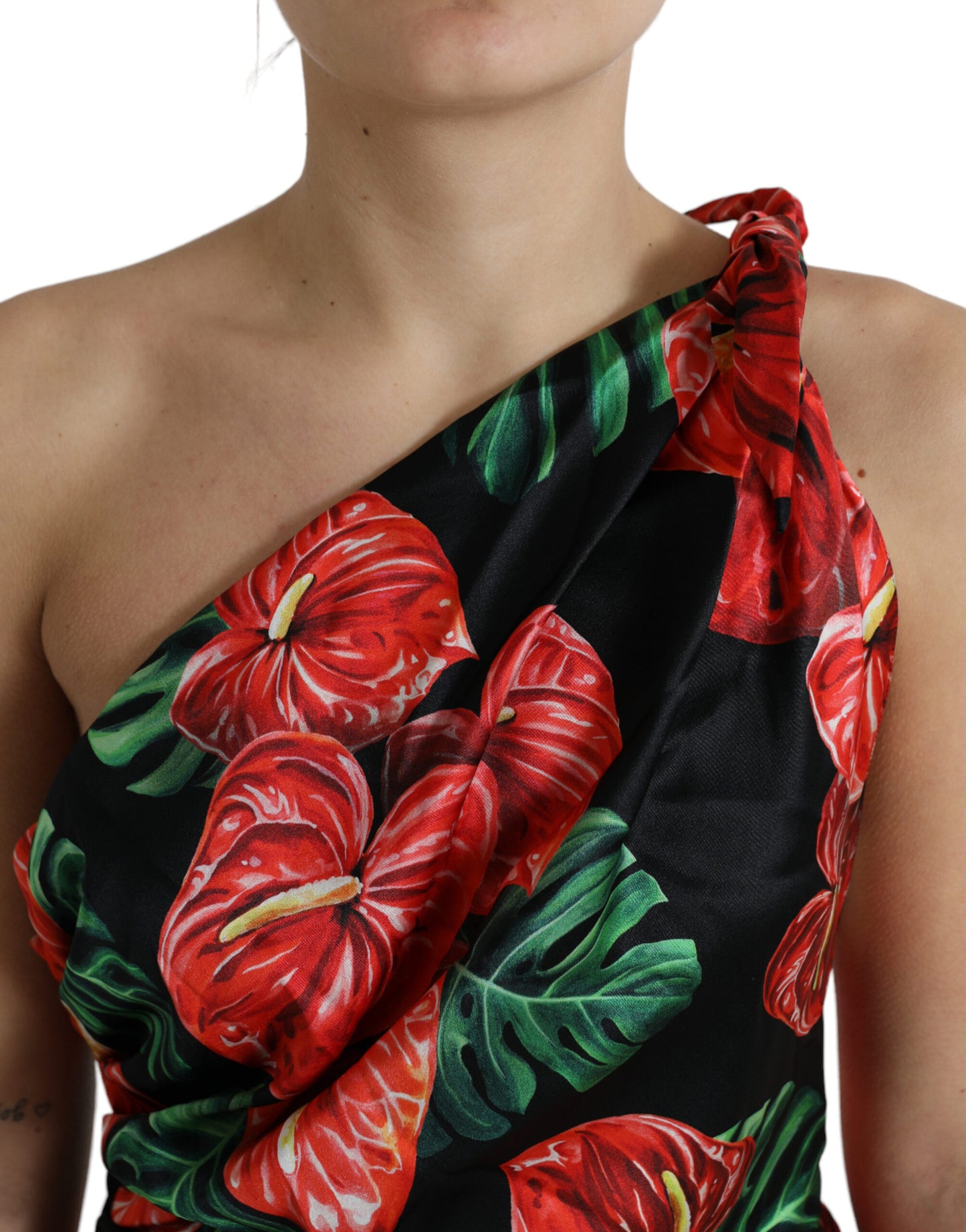 - Tropical Elegance Silk Draped Dress