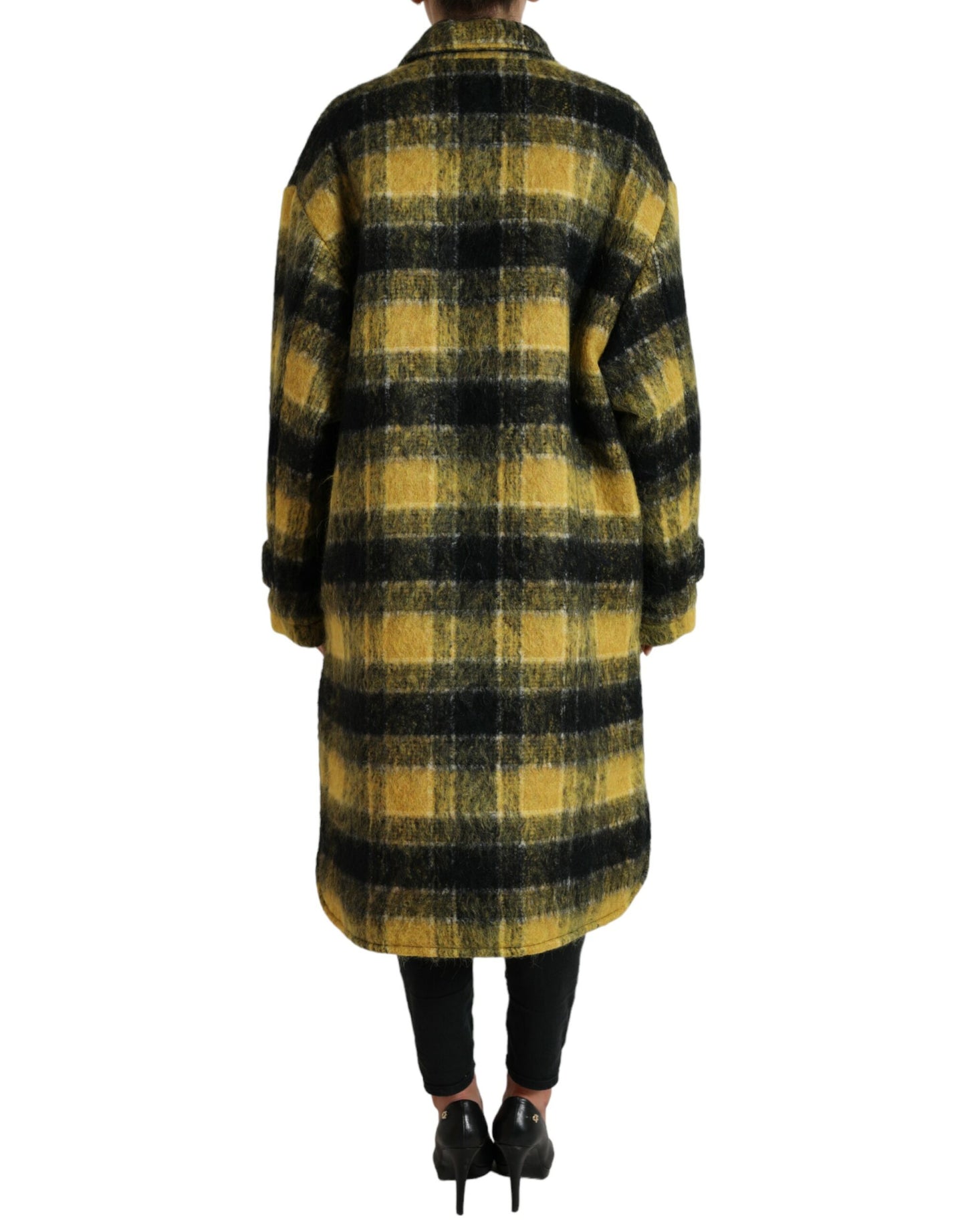 - Chic Plaid Long Coat in Sunshine Yellow