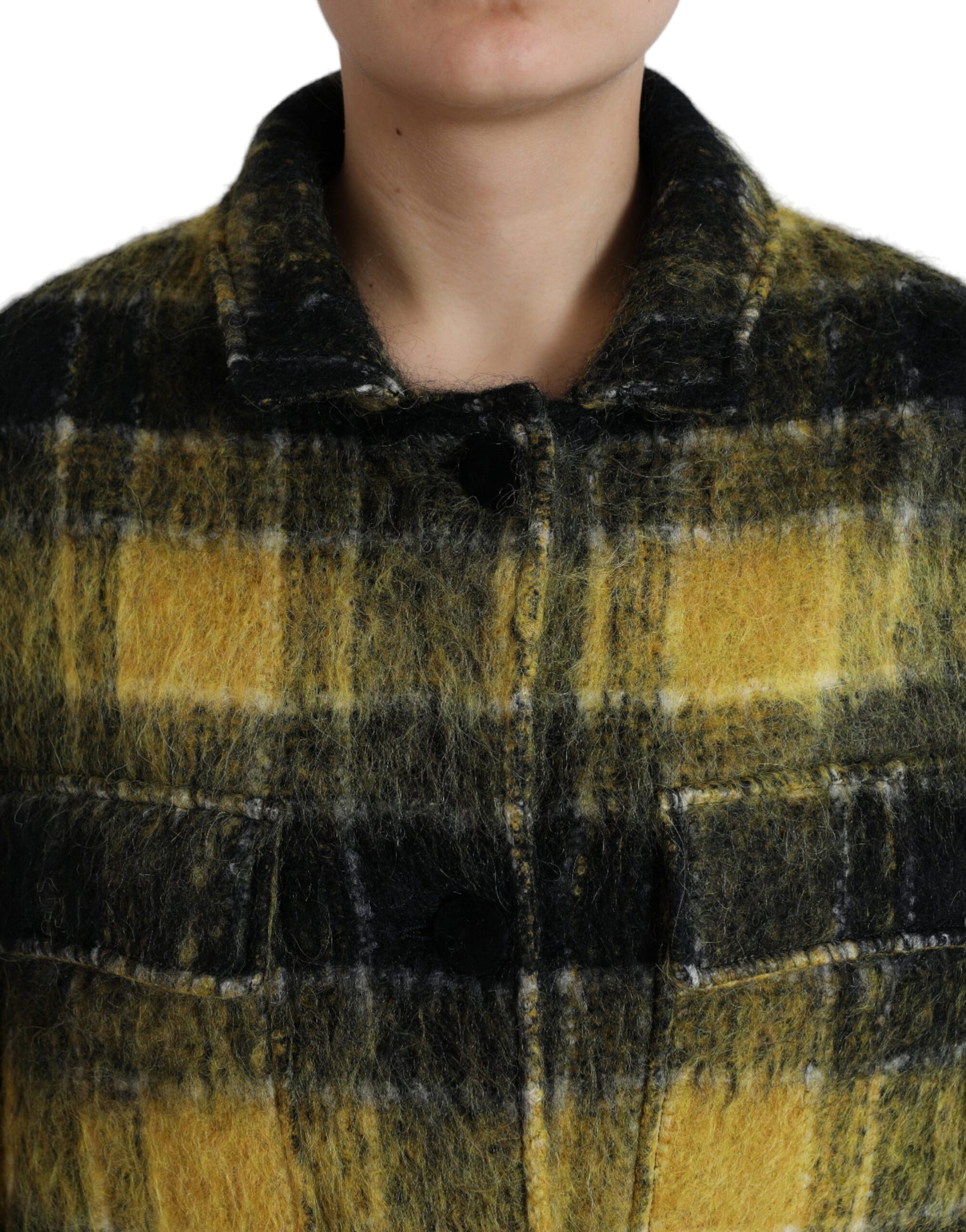 - Chic Plaid Long Coat in Sunshine Yellow