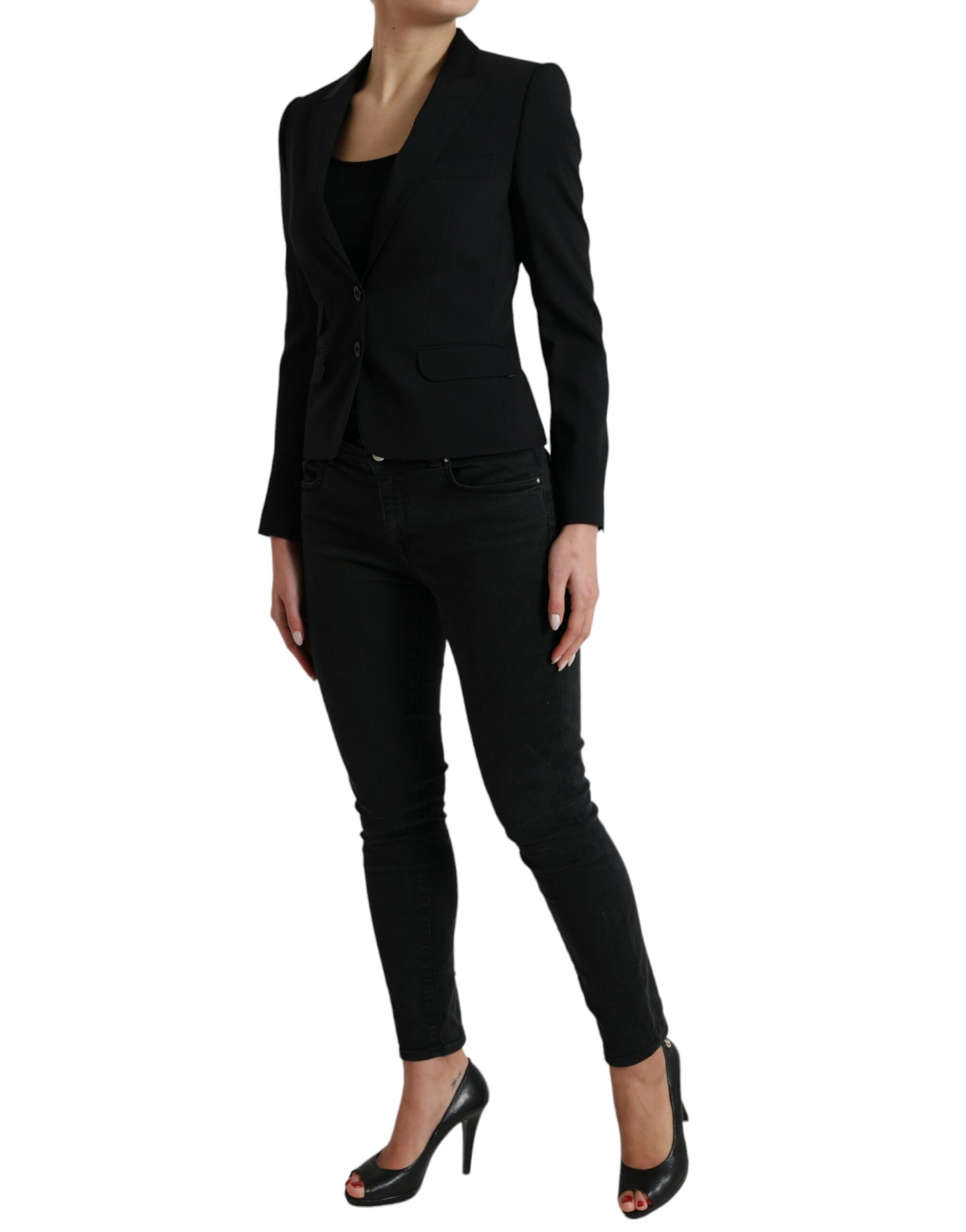 - Chic Wool Blend Peak Lapel Blazer