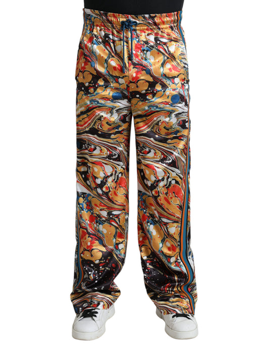 - Elegant Satin Track Pants in Multicolor Marble