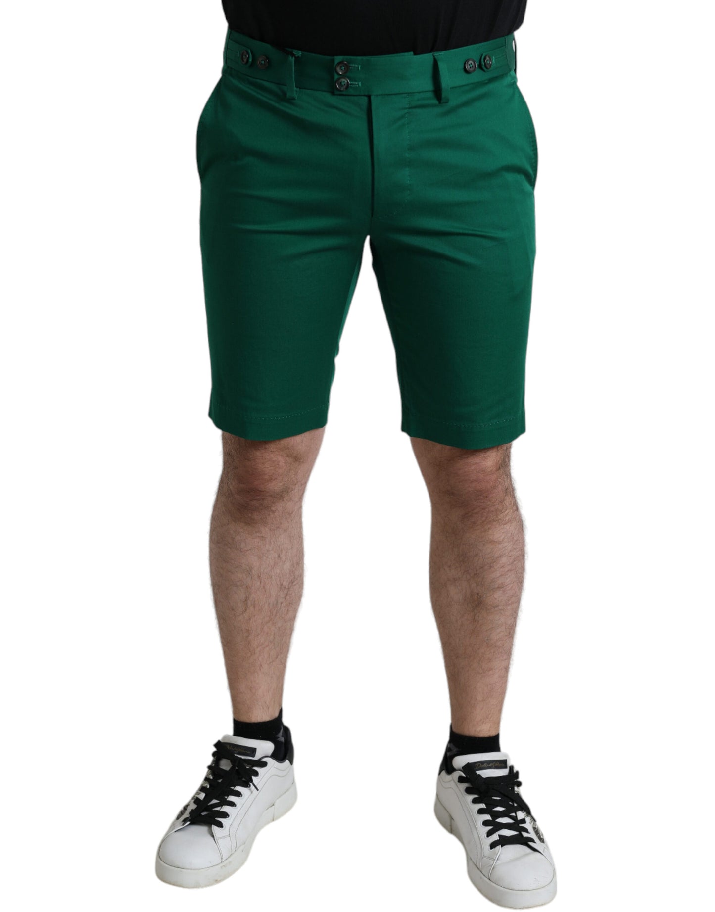 - Elegant Deep Green Cotton Bermuda Shorts