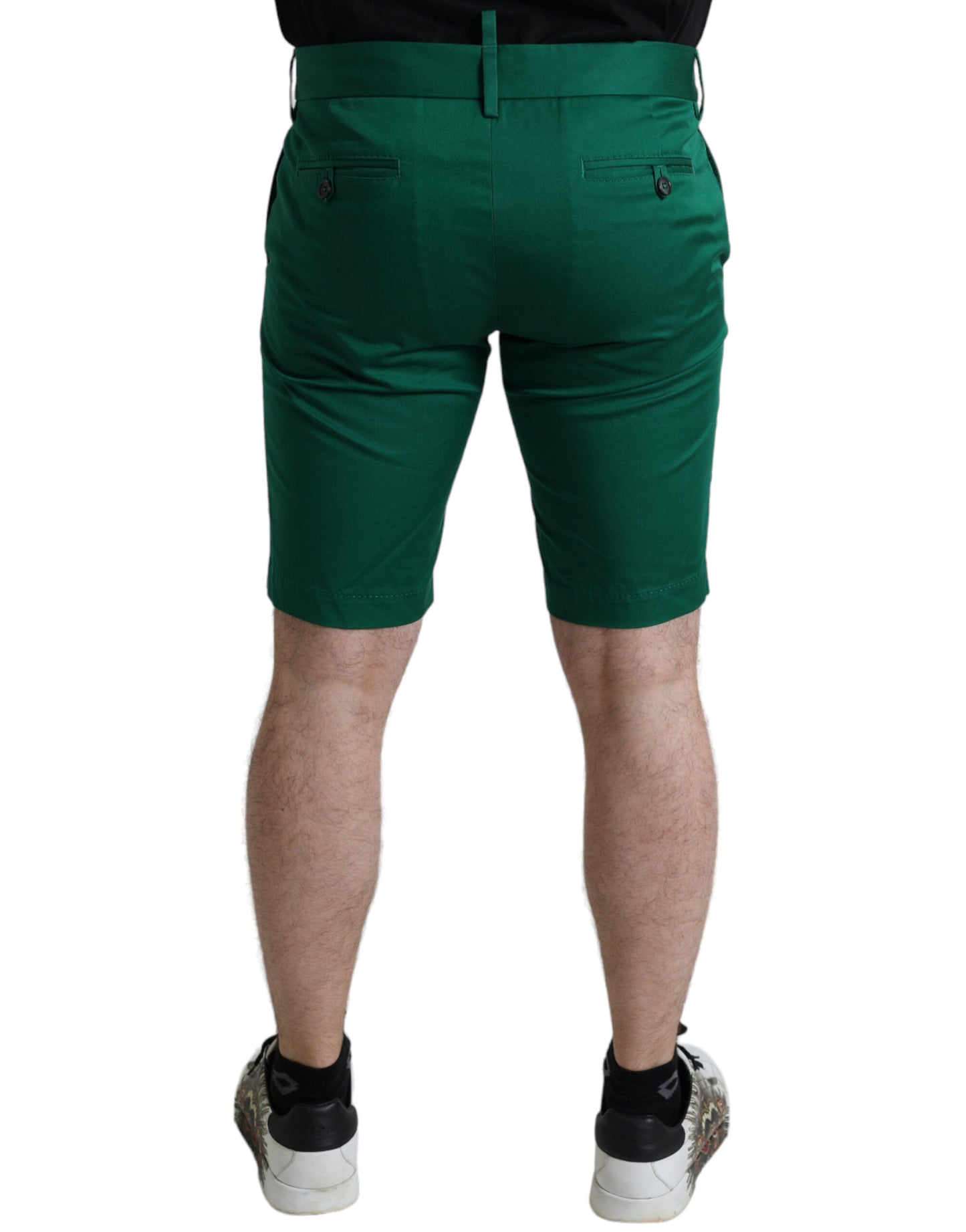 - Elegant Deep Green Cotton Bermuda Shorts