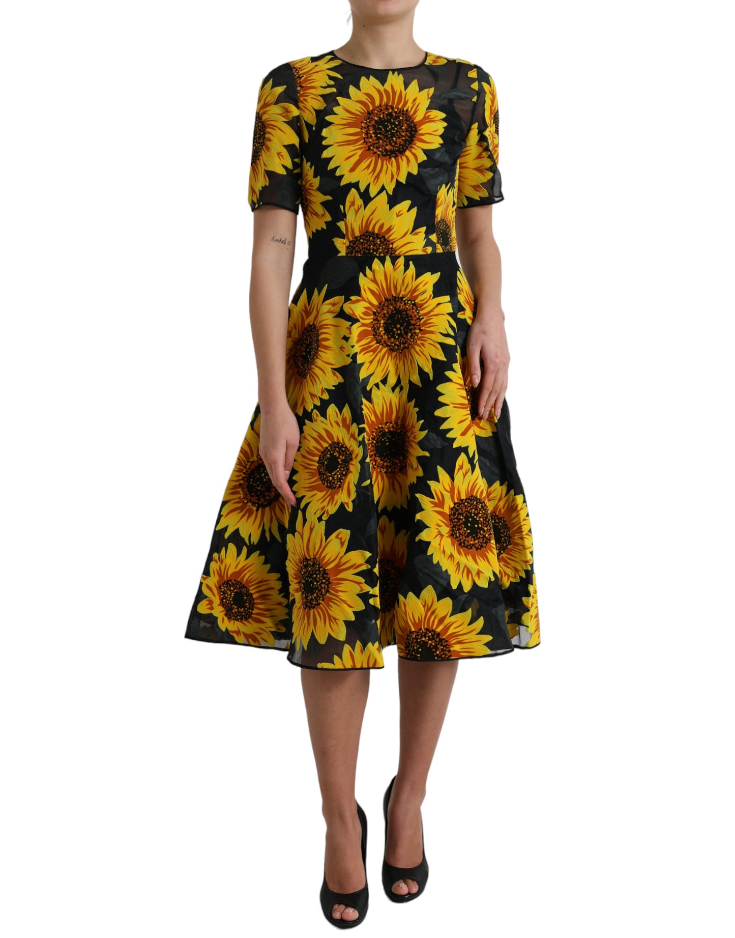 - Summery Sunflower A-Line Midi Dress