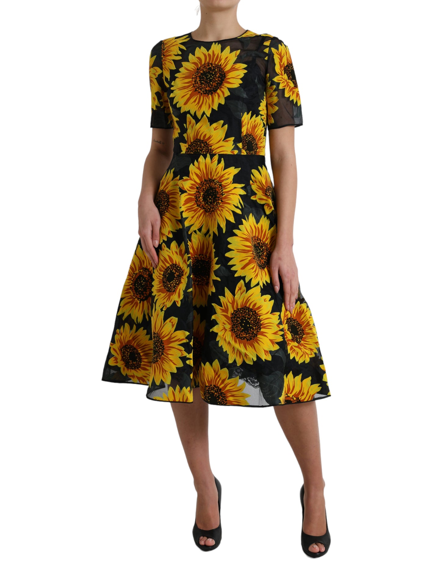 - Summery Sunflower A-Line Midi Dress