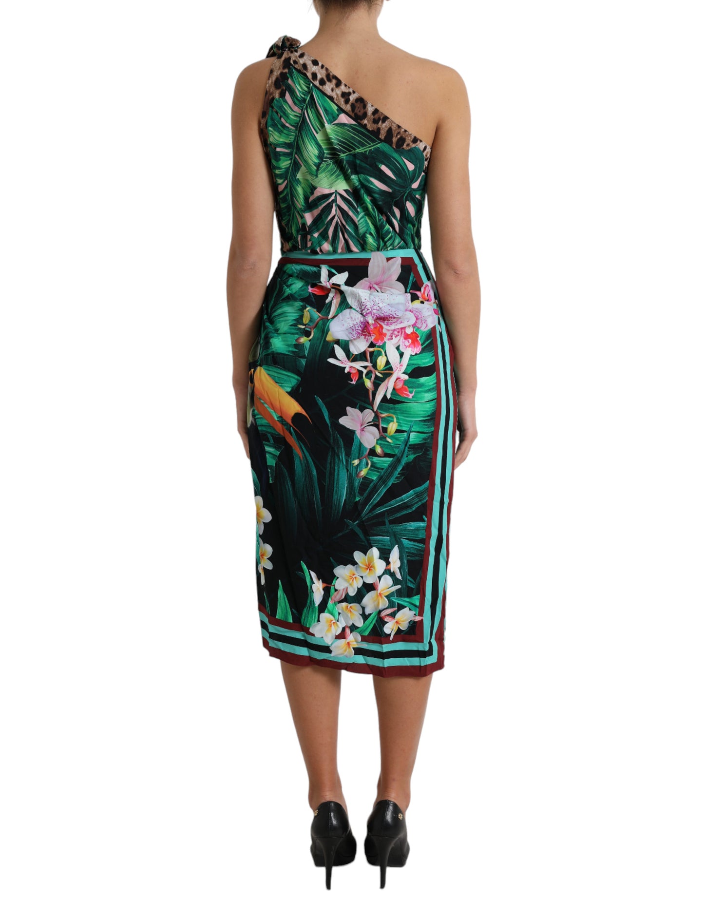 - Tropical Jungle Print One-Shoulder Dress