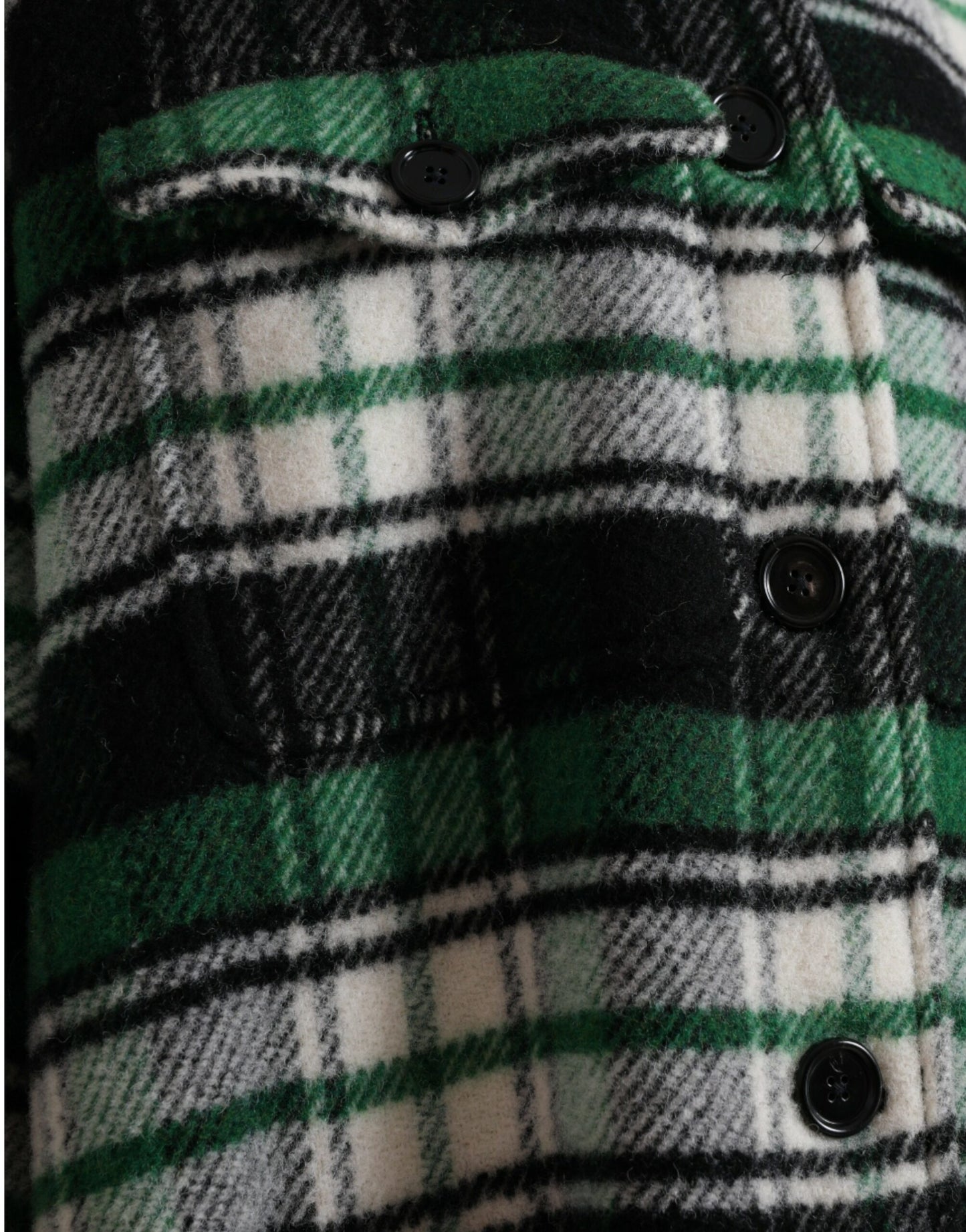 - Elegant Green Plaid Long Coat