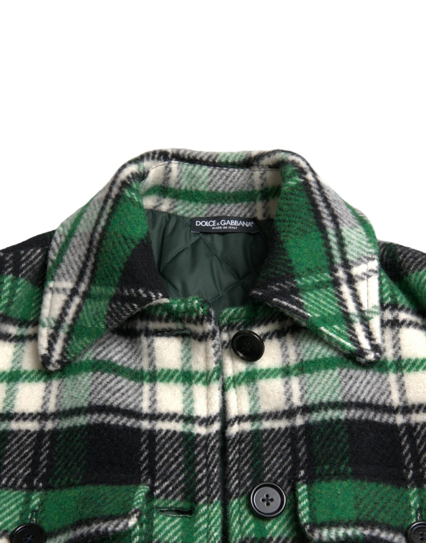 - Elegant Green Plaid Long Coat