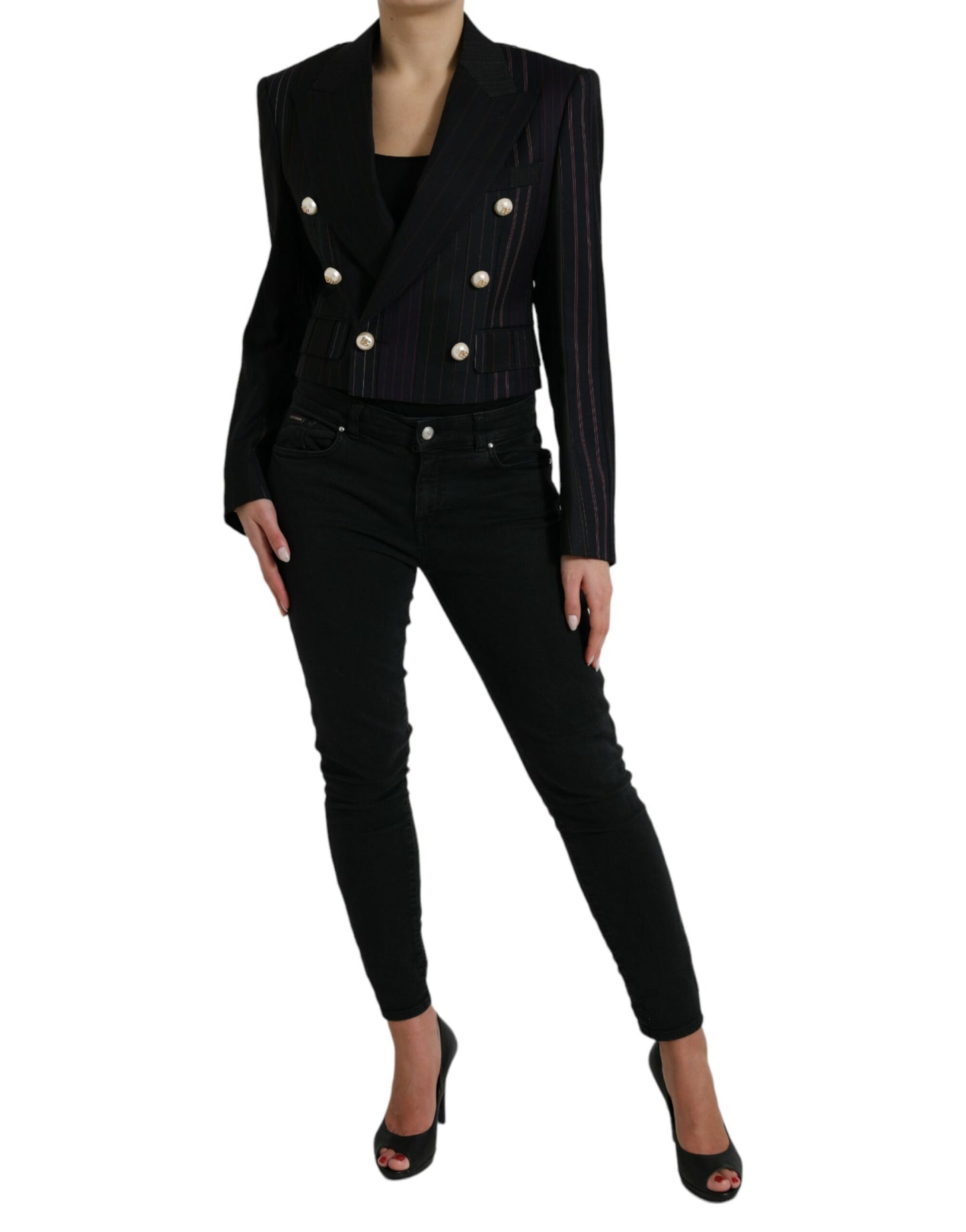 - Elegant Striped Double Breasted Wool Blazer