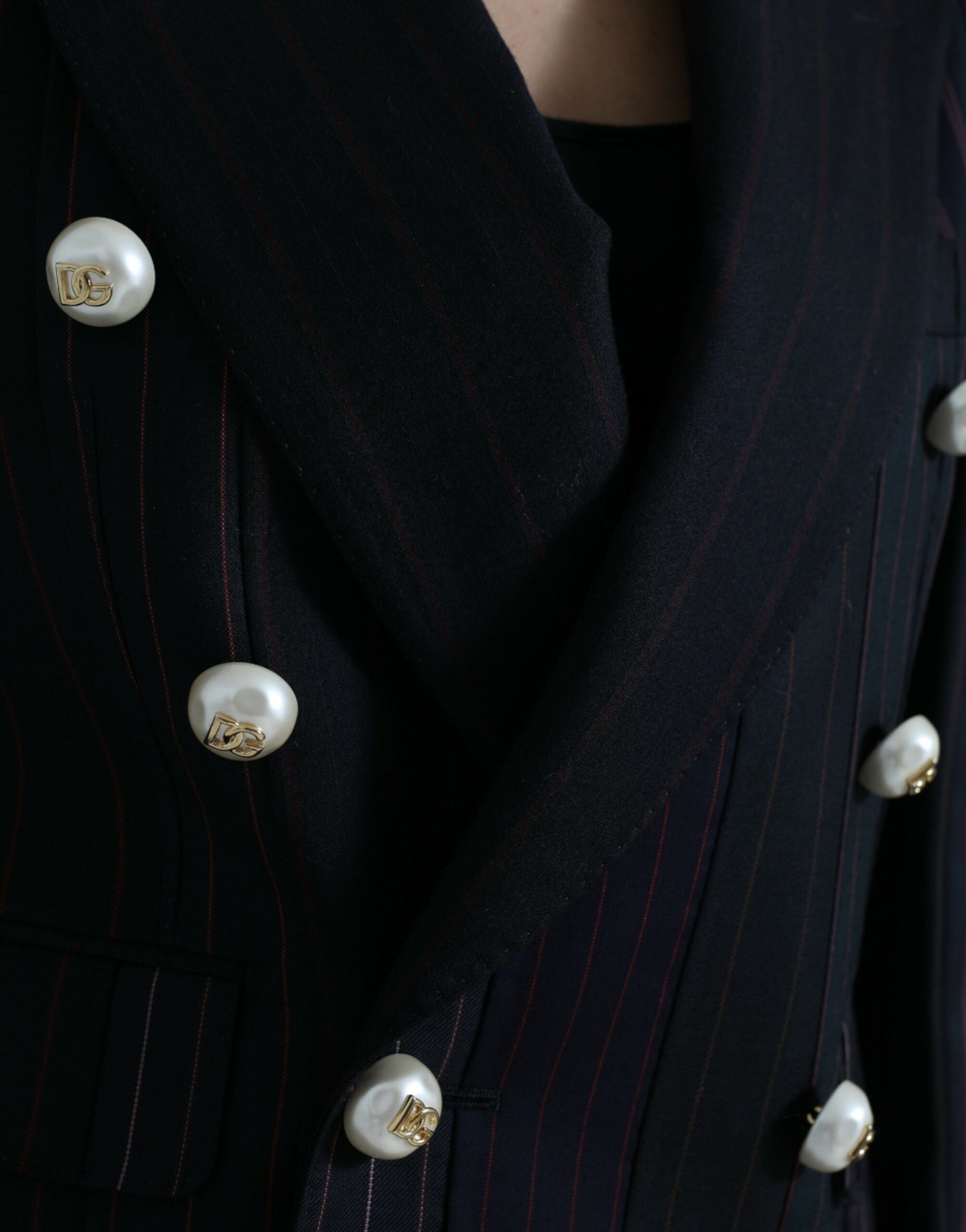 - Elegant Striped Double Breasted Wool Blazer