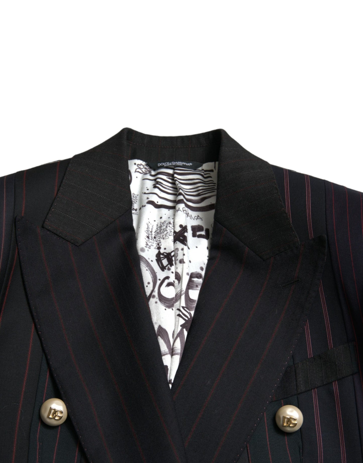 - Elegant Striped Double Breasted Wool Blazer
