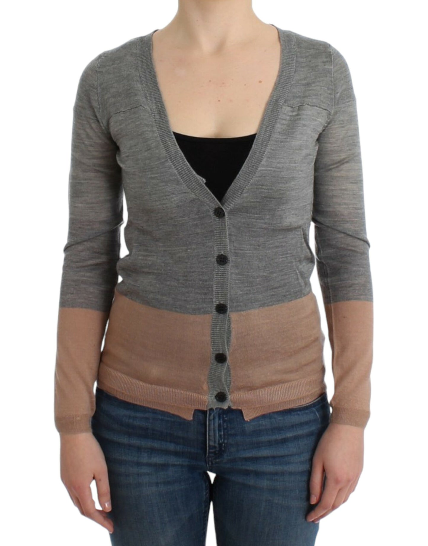 - Elegant Gray Acrylic & Wool Cardigan