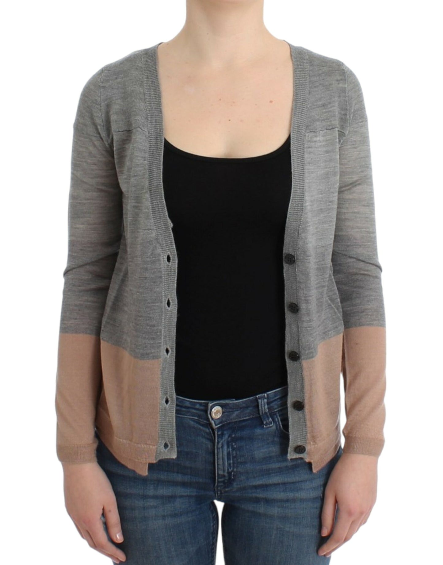 - Elegant Gray Acrylic & Wool Cardigan