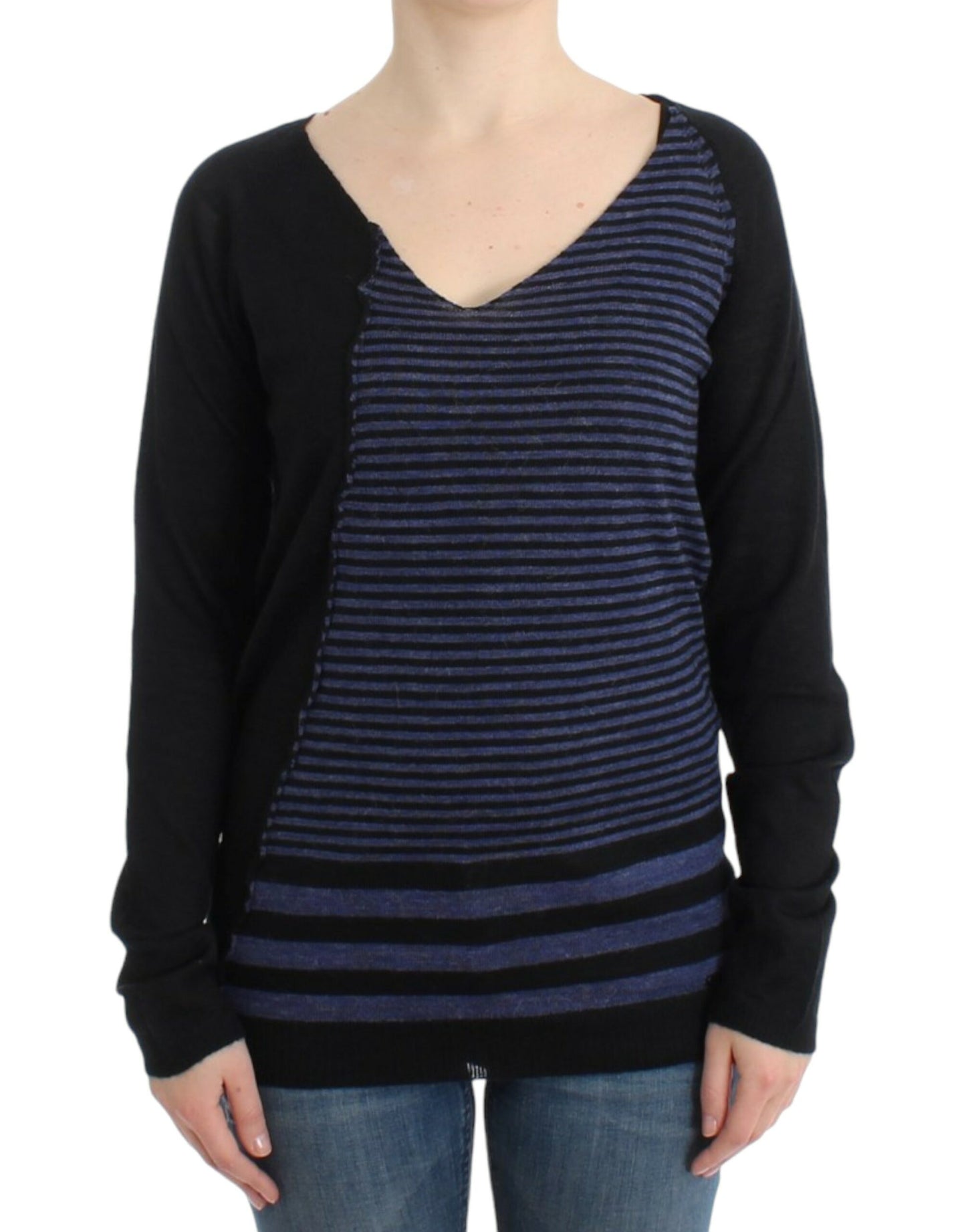 - Striped V-Neck Luxury Sweater