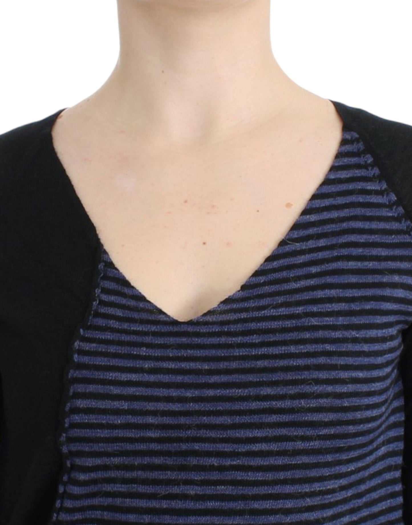 - Chic Striped V-Neck Wool Blend Sweater