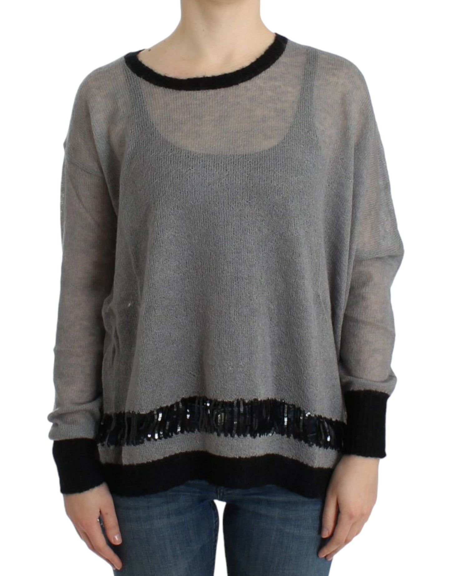 - Chic Asymmetric Embellished Knit Sweater