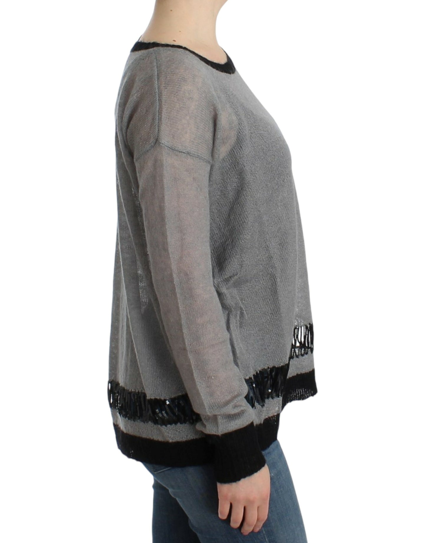 - Chic Asymmetric Embellished Knit Sweater