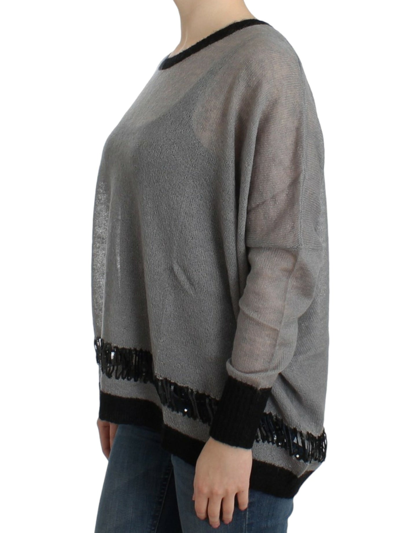 - Chic Asymmetric Embellished Knit Sweater