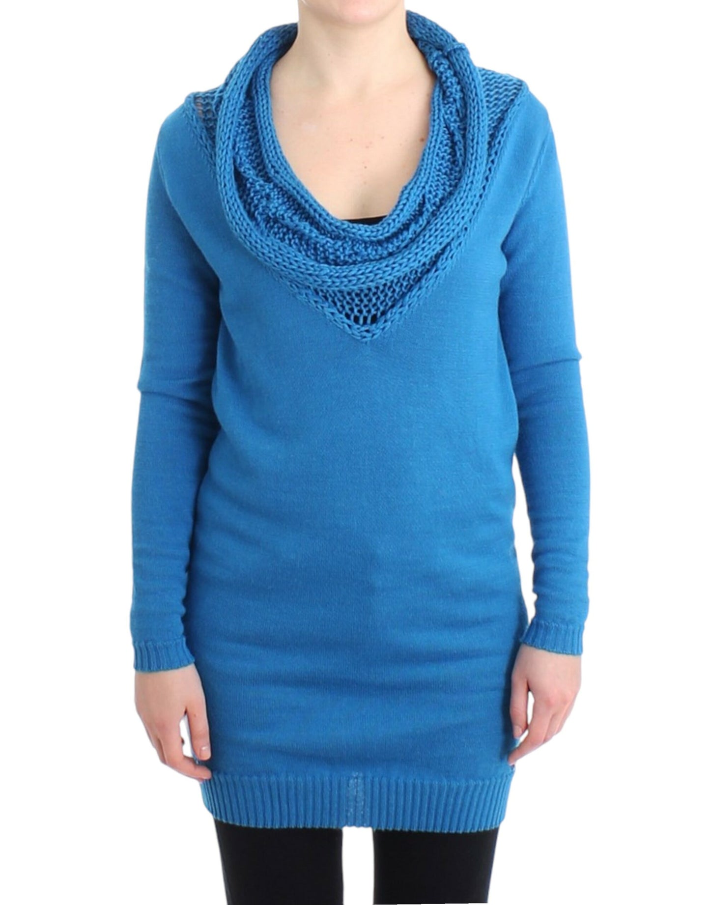 - Cozy Scoop Neck Blue Knit Sweater