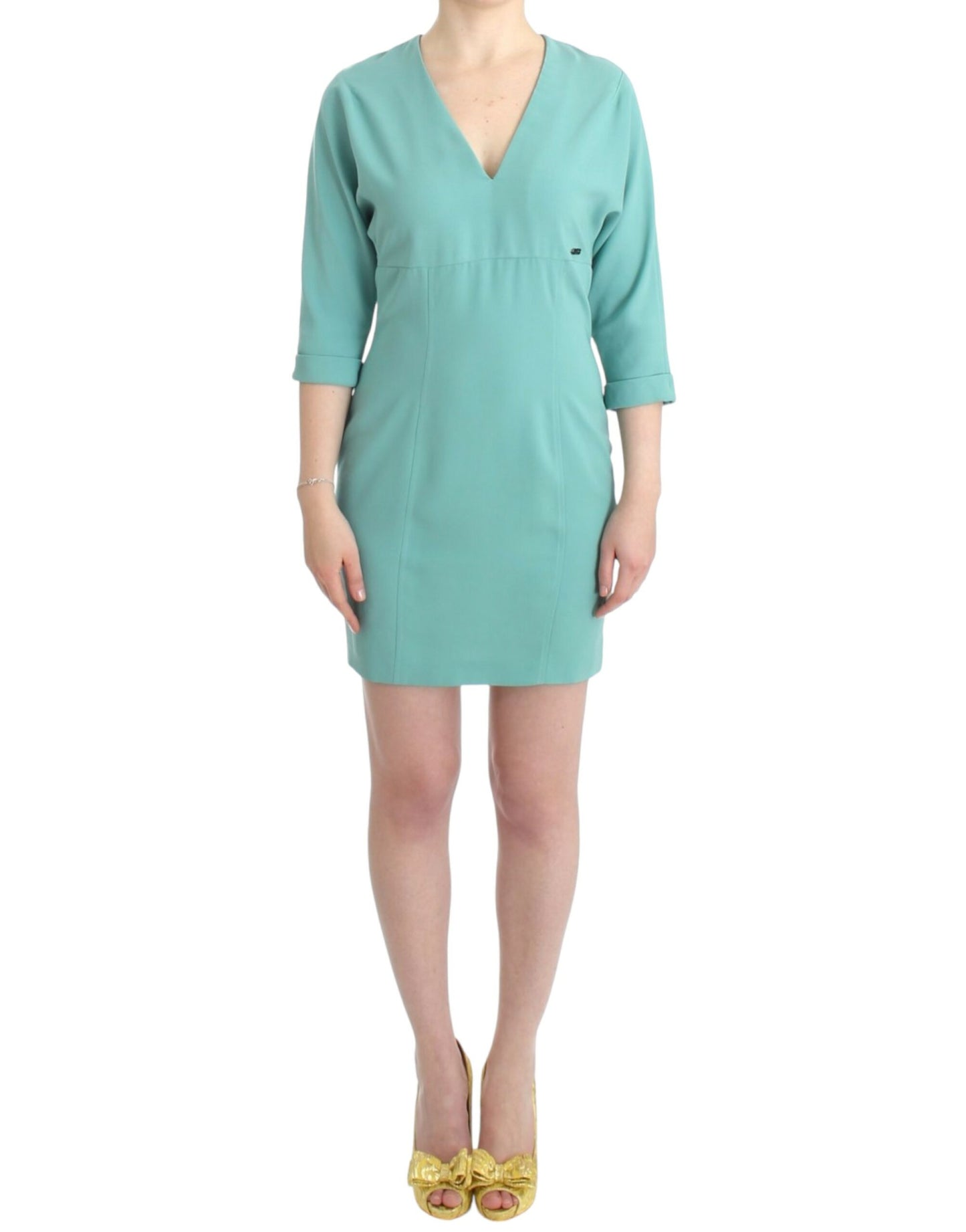 - Elegant Green V-Neck Midi Dress