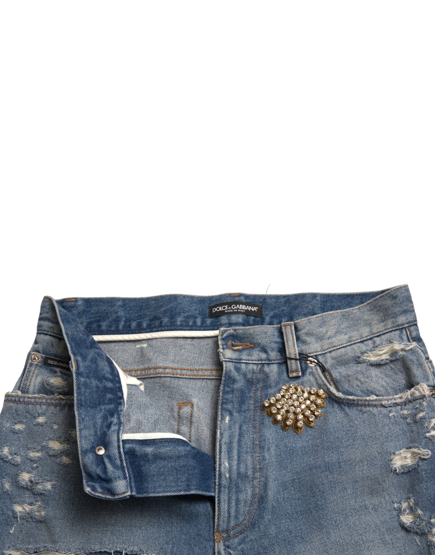 - High Waist Embellished Bermuda Denim Shorts
