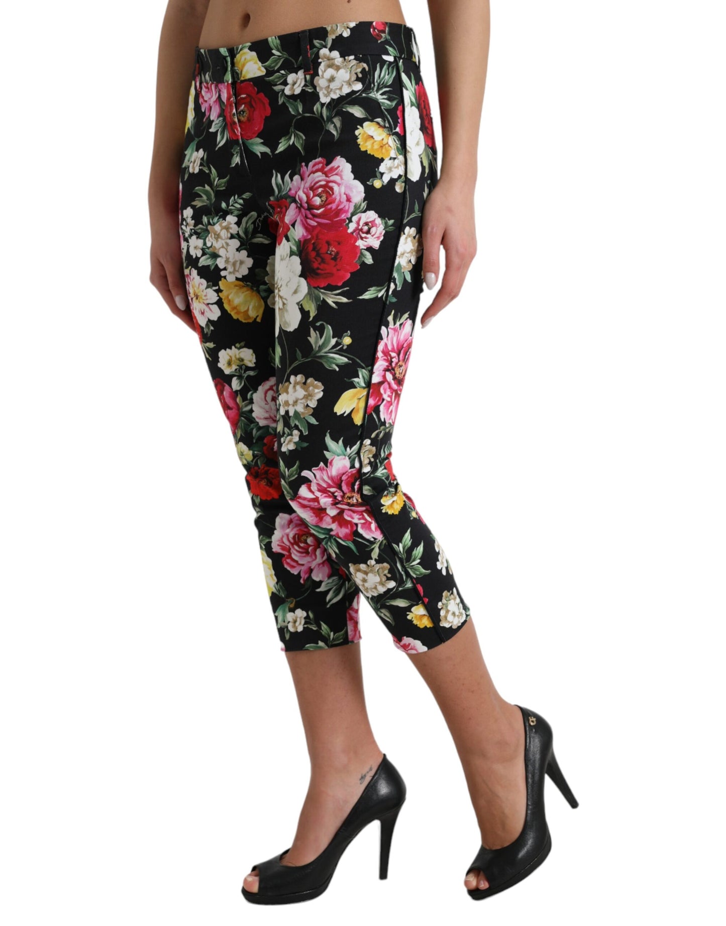 - Elegant Floral Mid Waist Cropped Pants