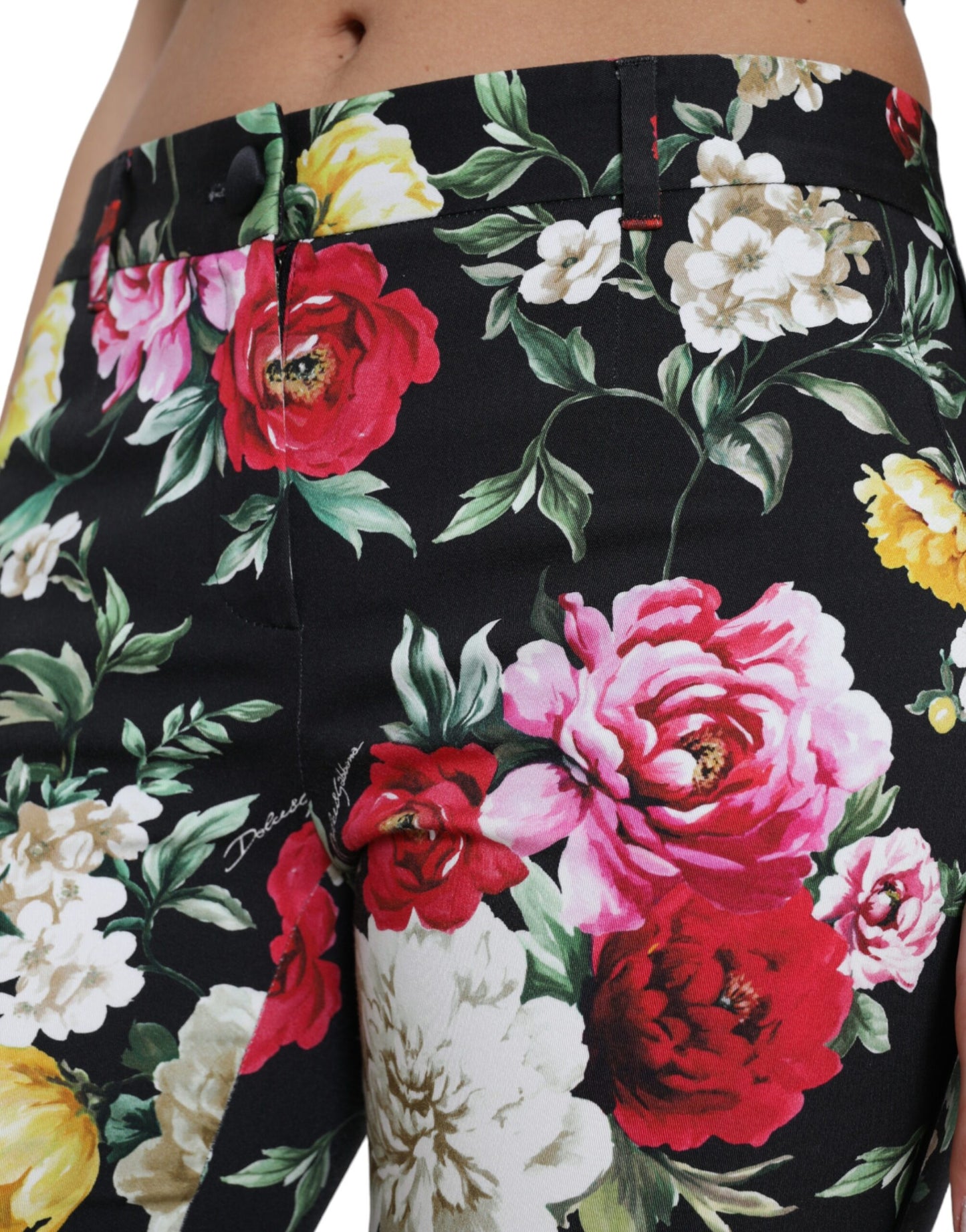- Elegant Floral Mid Waist Cropped Pants