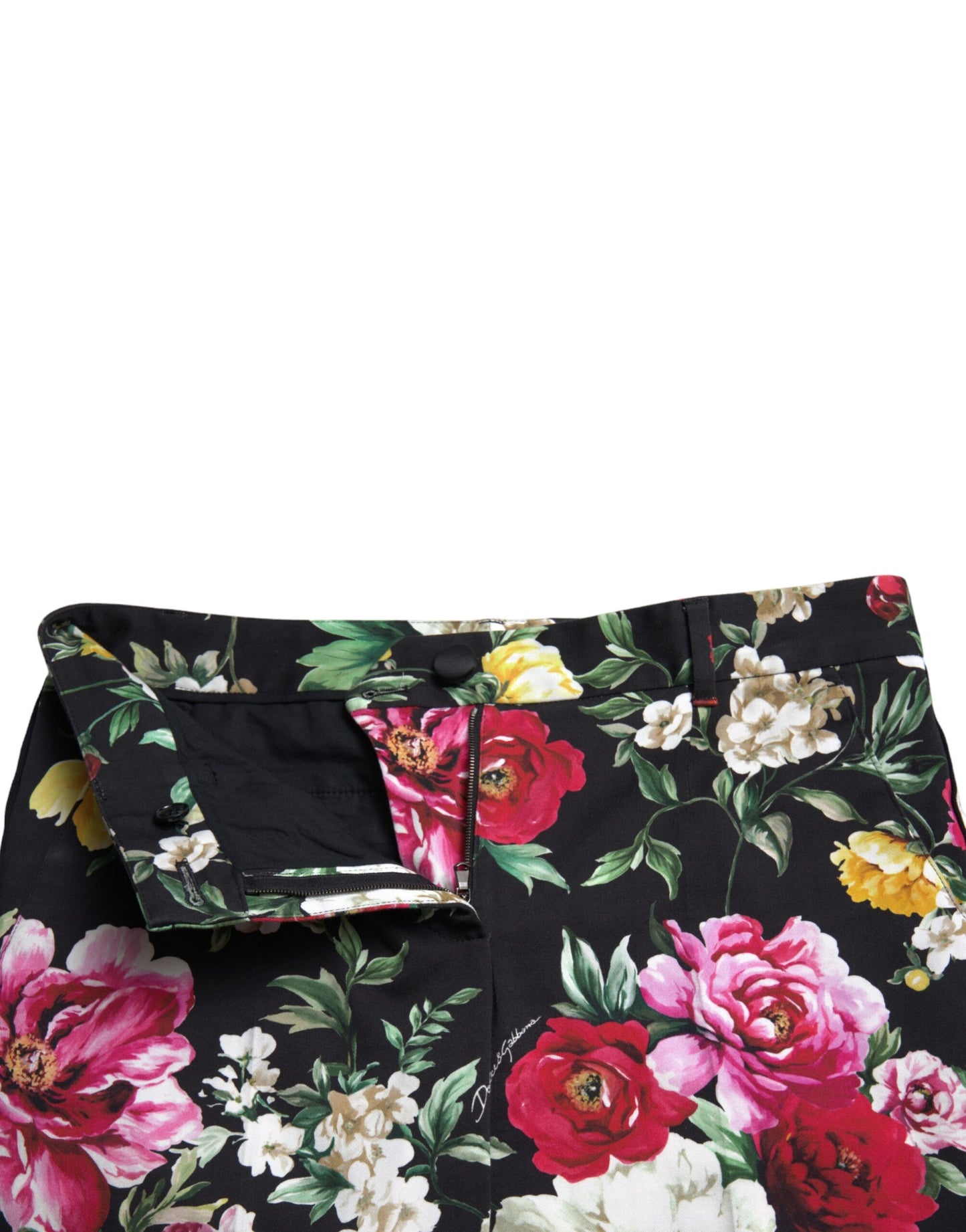 - Elegant Floral Mid Waist Cropped Pants