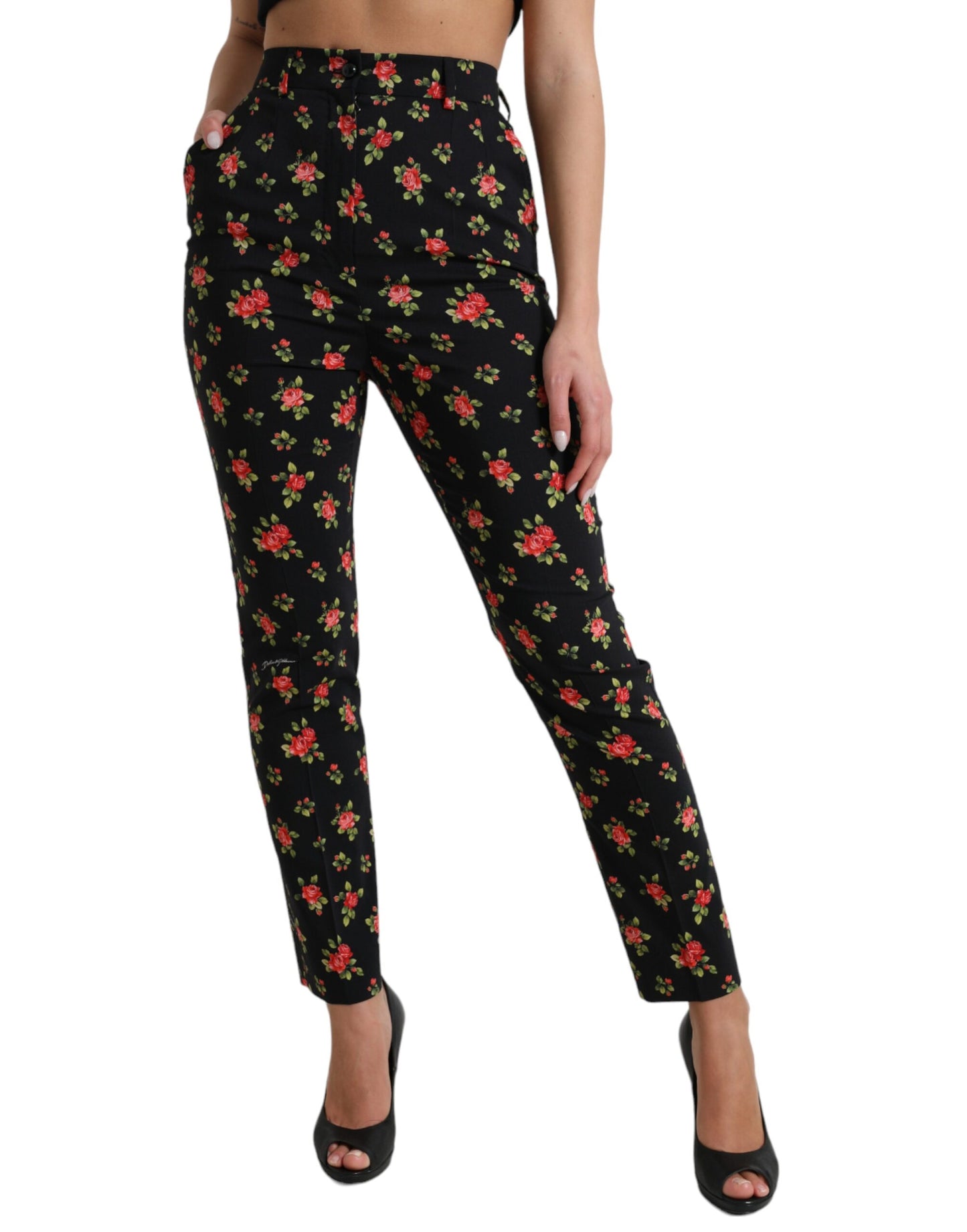 - Elegant High-Waist Floral Tapered Pants