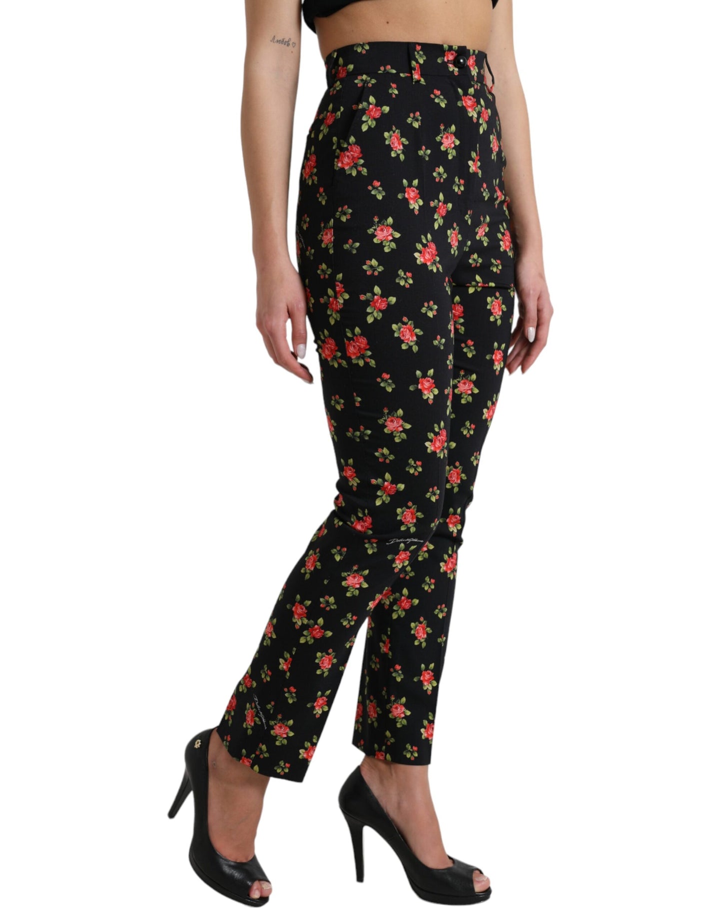 - Elegant High-Waist Floral Tapered Pants