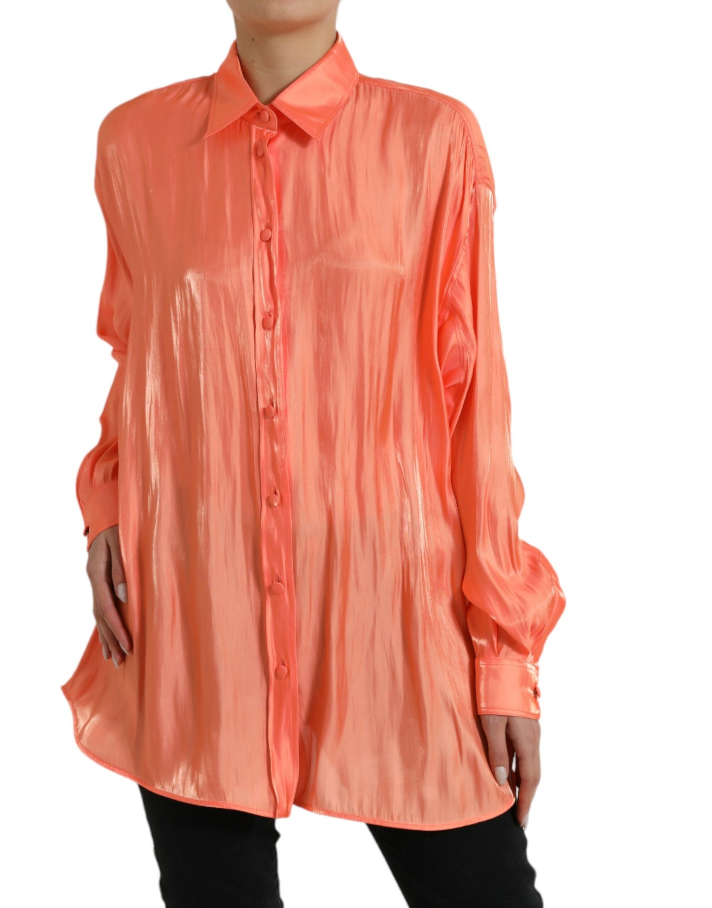 - Elegant Coral Long Sleeve Polo Top