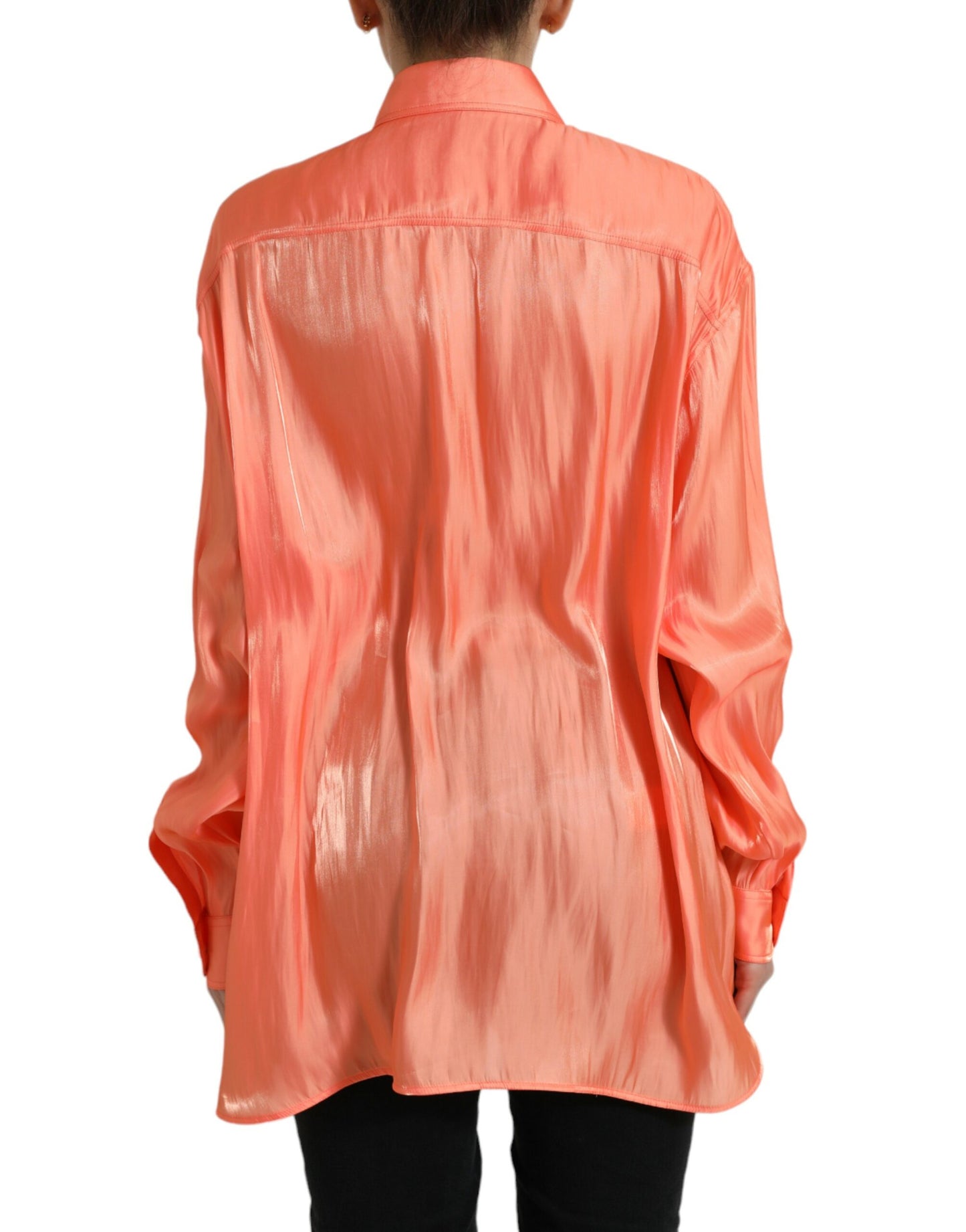 - Elegant Coral Long Sleeve Polo Top