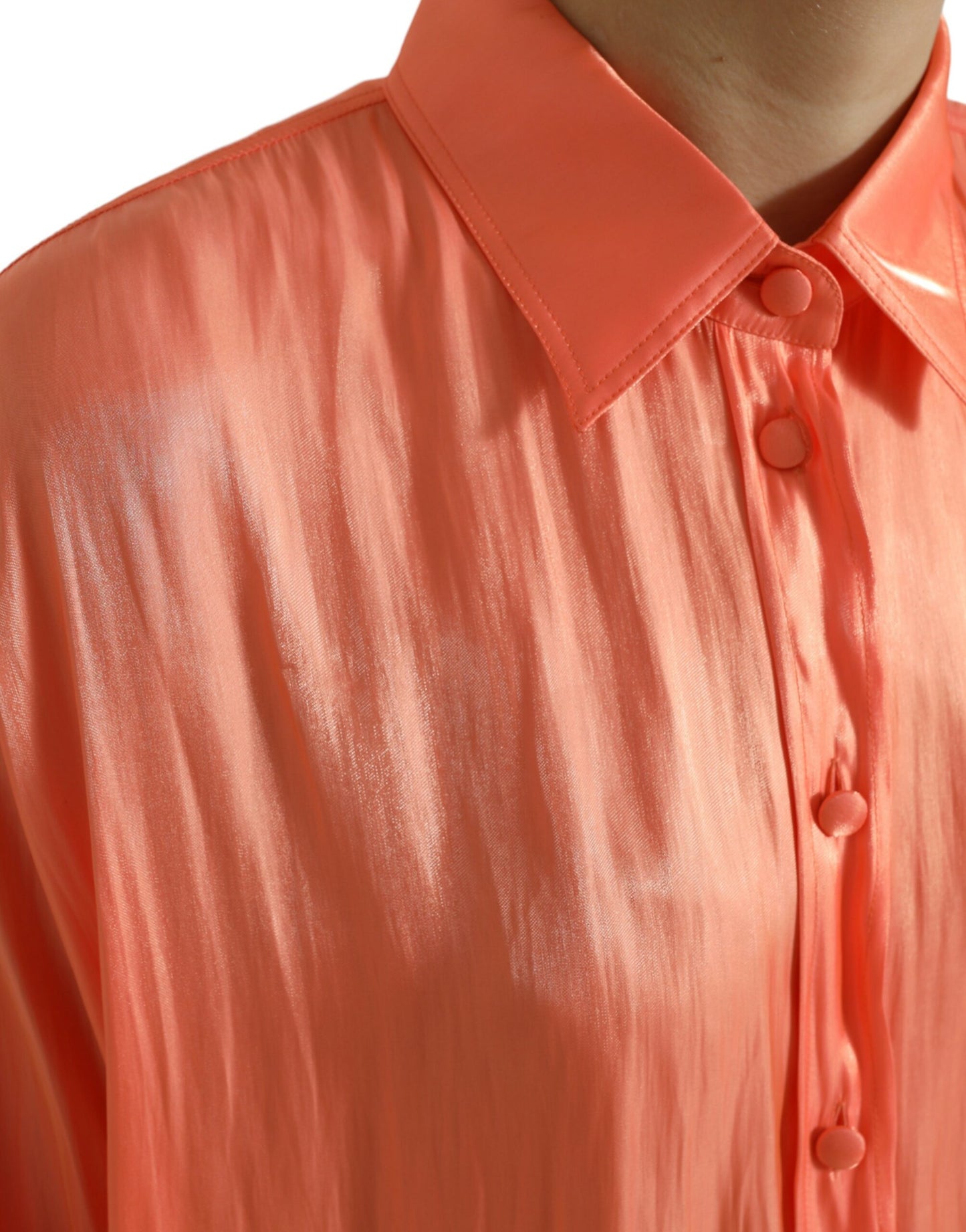 - Elegant Coral Long Sleeve Polo Top