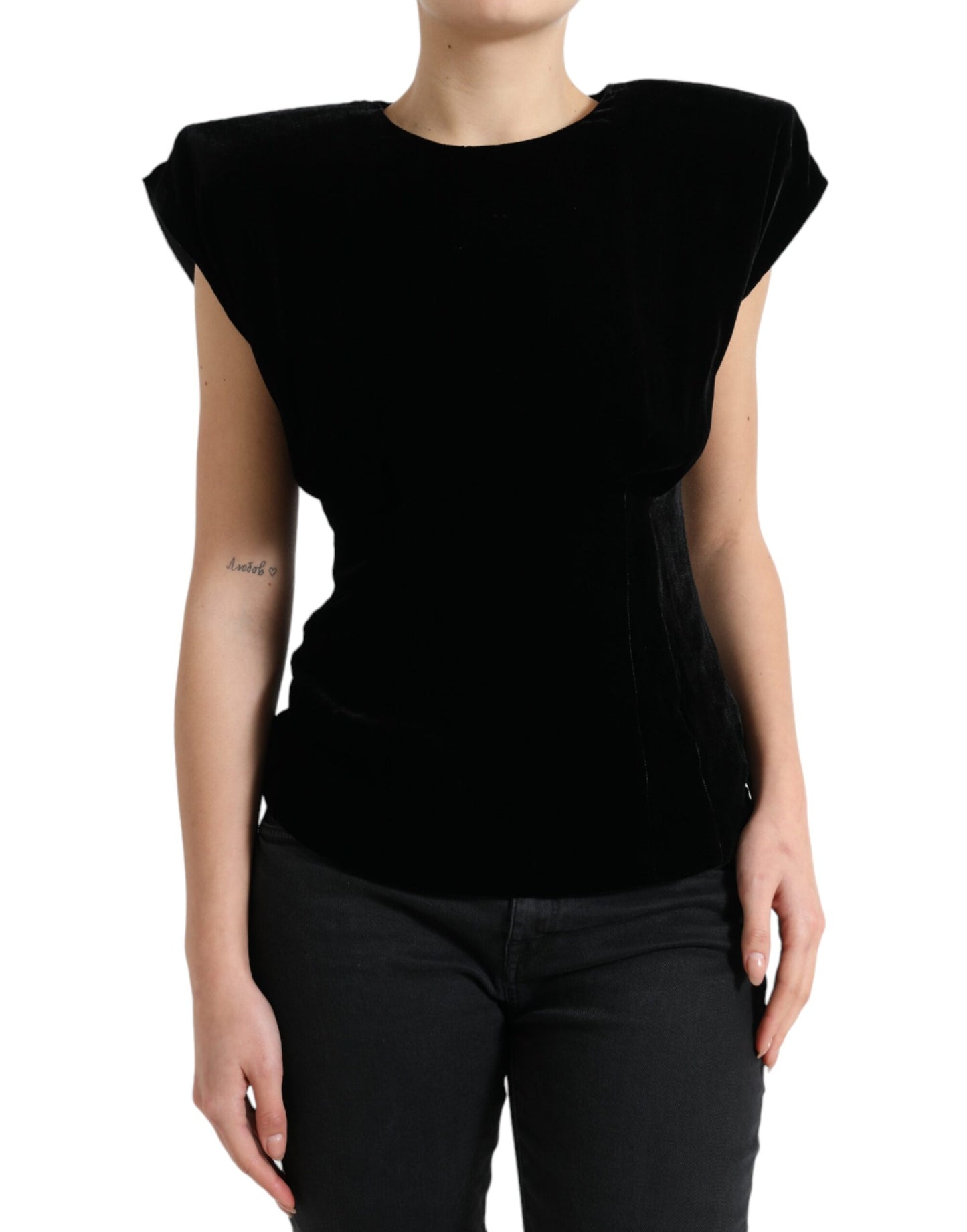 Dolce & Gabbana Black Velvet Exaggerated Shoulder Top