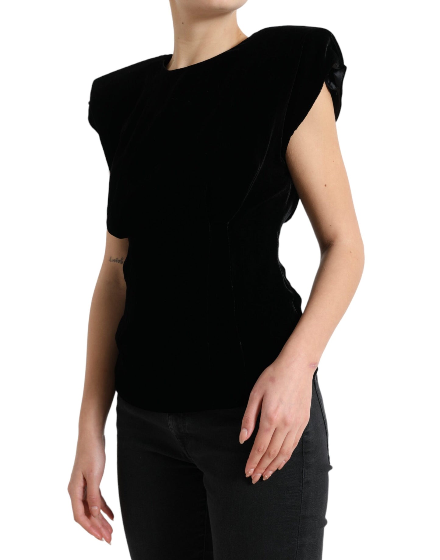 Dolce & Gabbana Black Velvet Exaggerated Shoulder Top