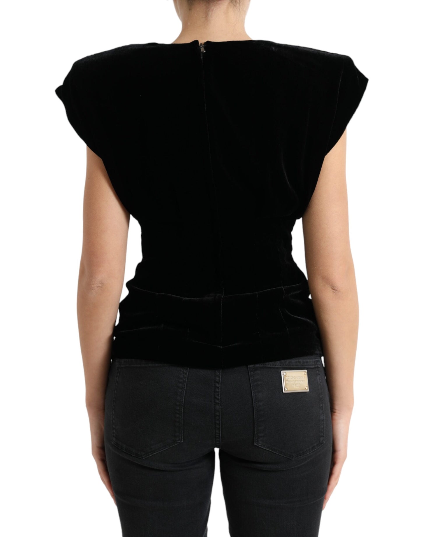Dolce & Gabbana Black Velvet Exaggerated Shoulder Top