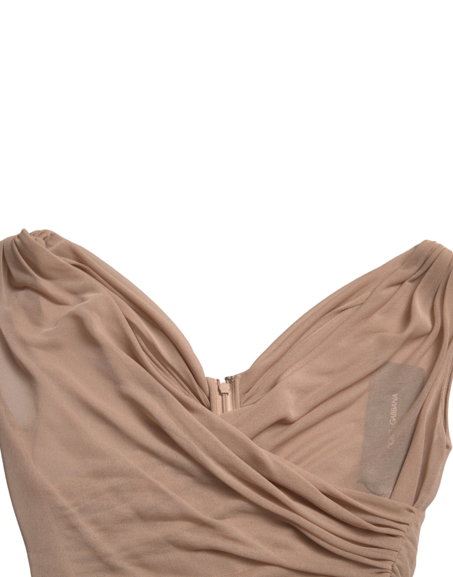 - Elegant Beige V-Neck Sleeveless Sheer Tank Top