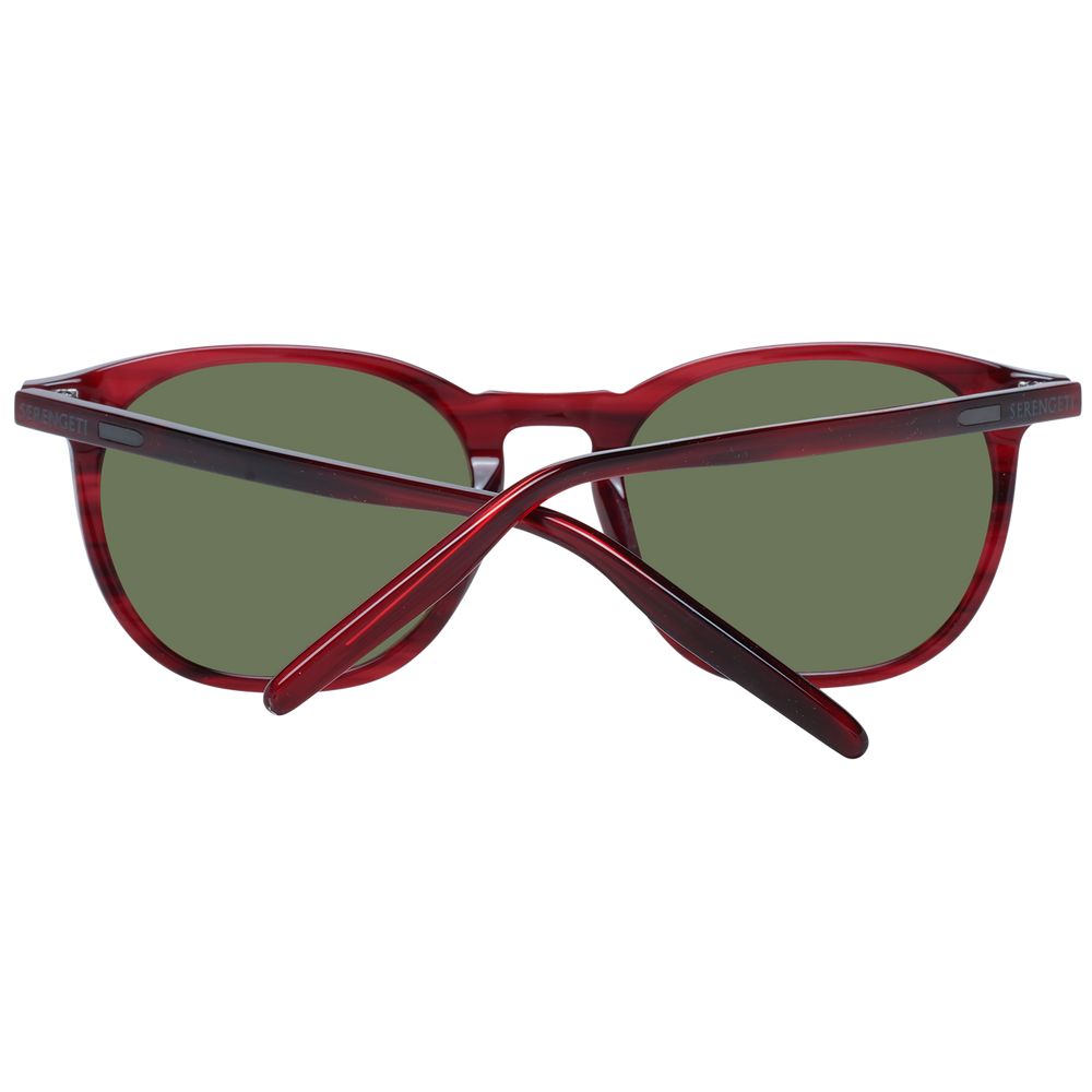 Serengeti Red Unisex Sunglasses – Polarized Round Frames with Green Lenses, 52mm