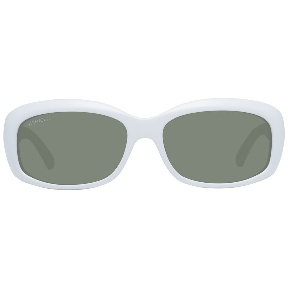 Serengeti Women’s Sunglasses – White Rectangle Frame with Green Polarized Lenses, 56mm