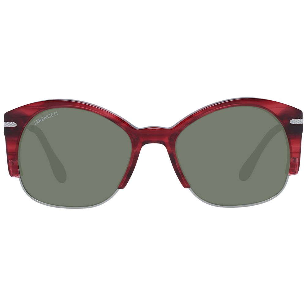 Serengeti Red Unisex Sunglasses – Round Framed with Green Polarized Lenses, 53mm