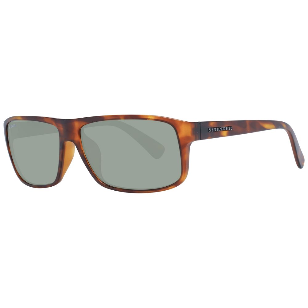 Serengeti Brown Unisex Sunglasses – Polarized Rectangle with Green Lenses, 61mm