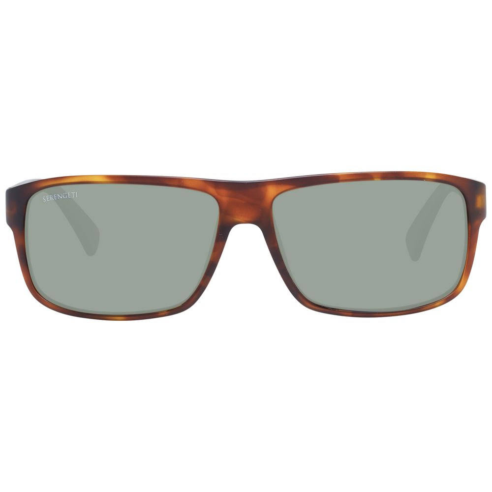 Serengeti Brown Unisex Sunglasses – Polarized Rectangle with Green Lenses, 61mm