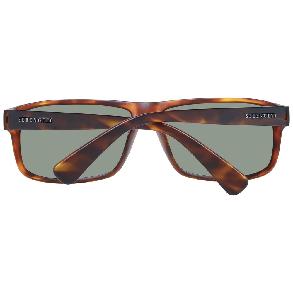 Serengeti Brown Unisex Sunglasses – Polarized Rectangle with Green Lenses, 61mm