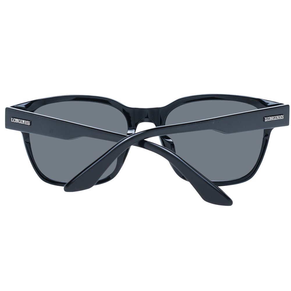 Longines Men's Sunglasses – Black Trapezium Frame with Grey Lenses, 56mm