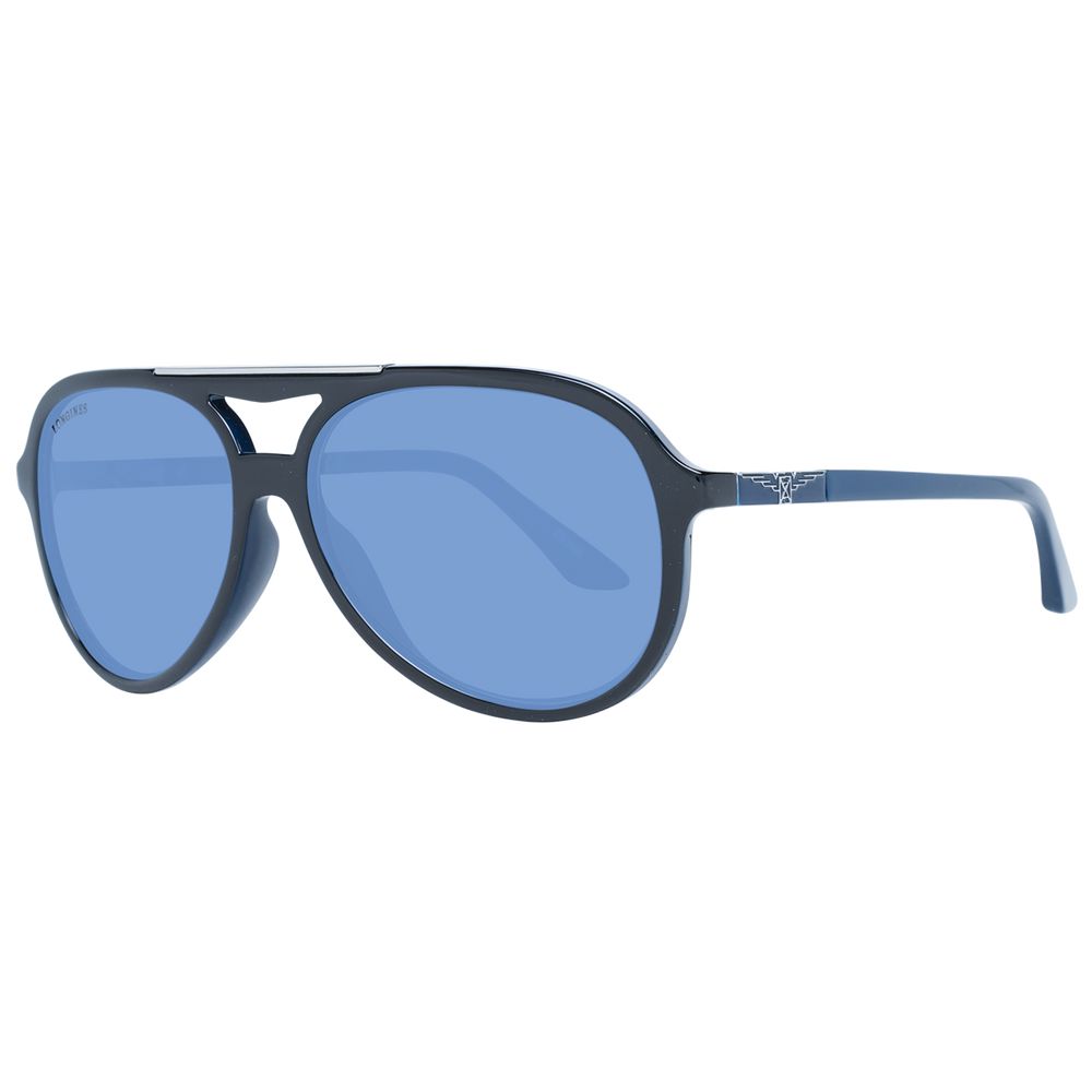 Longines Men's Aviator Sunglasses – Black Frame with Blue Mirrored Lenses, 59mm