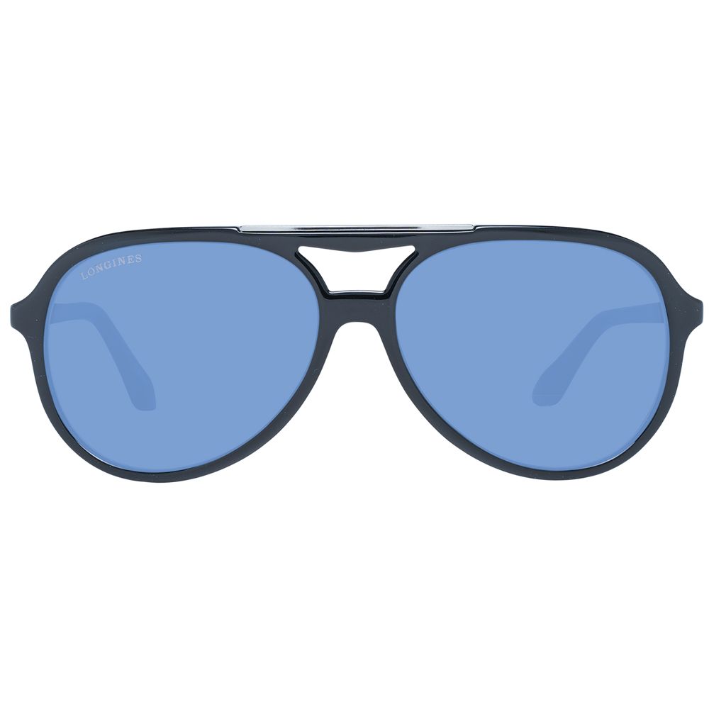 Longines Men's Aviator Sunglasses – Black Frame with Blue Mirrored Lenses, 59mm