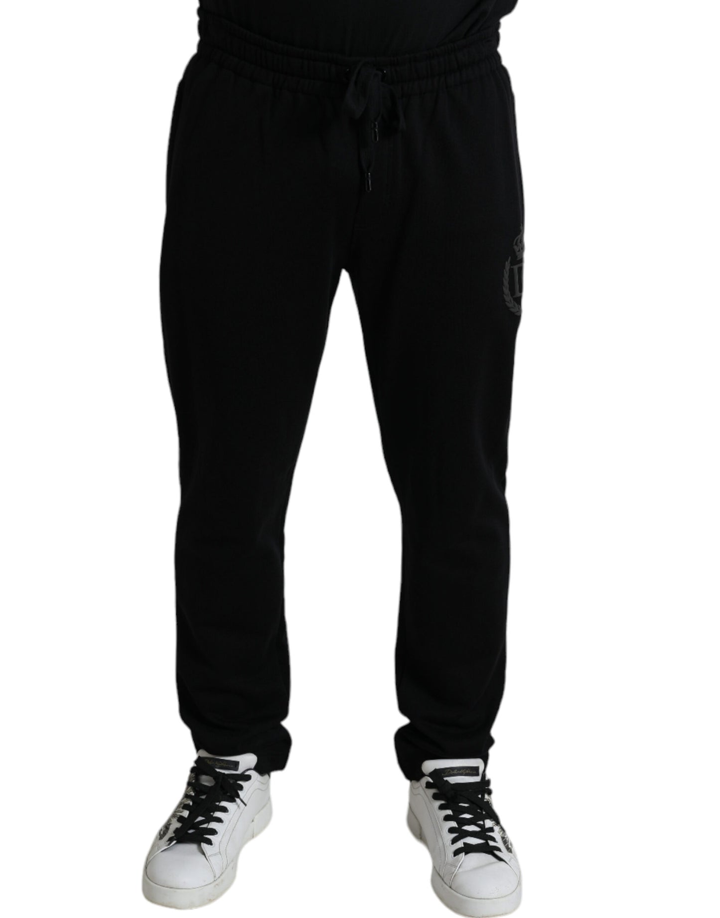 - Elegant Black Cotton Joggers with Logo Embroidery