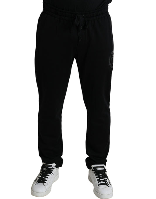 - Elegant Black Cotton Joggers with Logo Embroidery