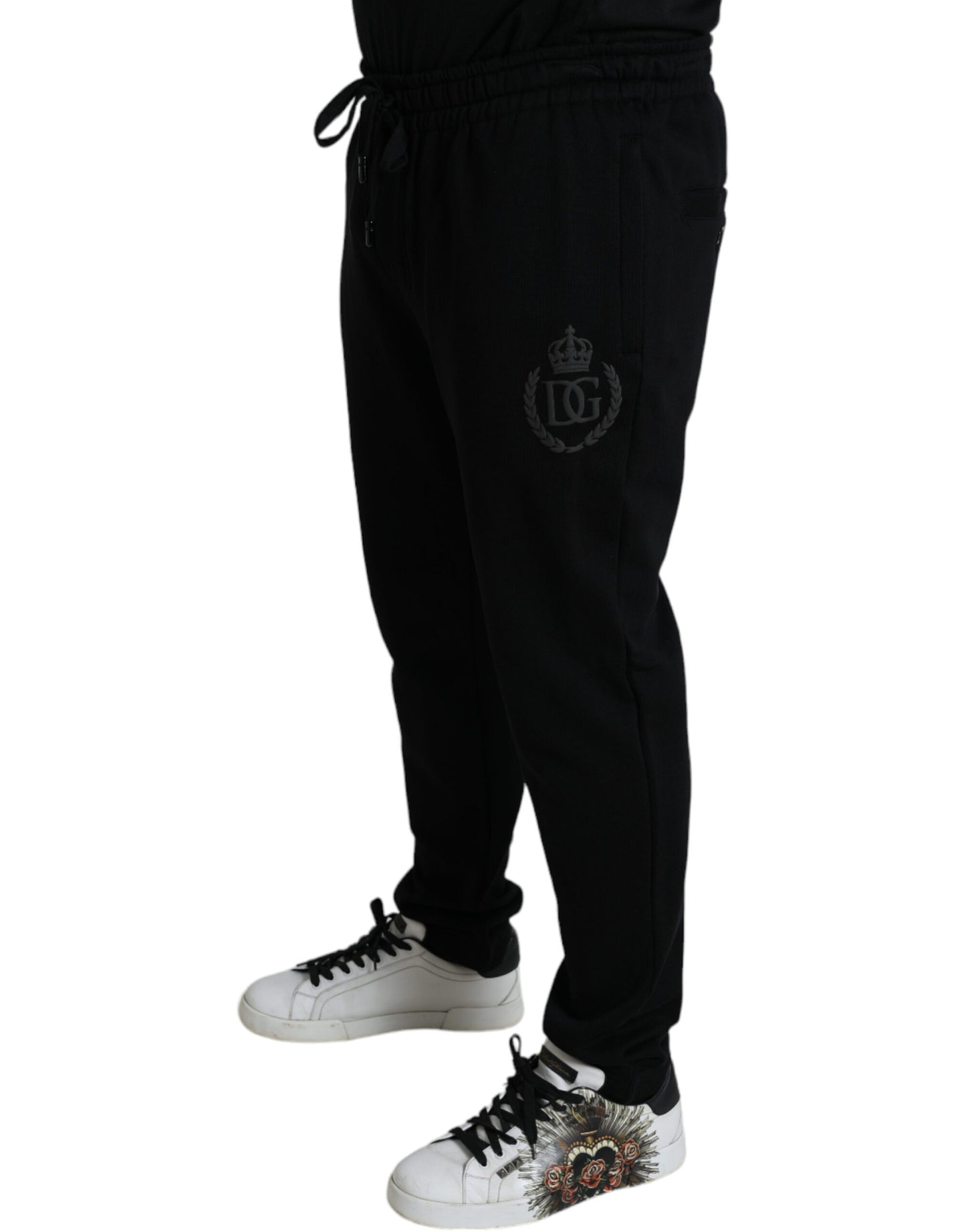 - Elegant Black Cotton Joggers with Logo Embroidery
