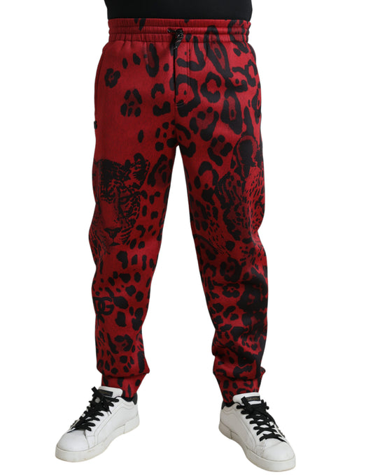 - Elegant Leopard Print Joggers in Red and Black